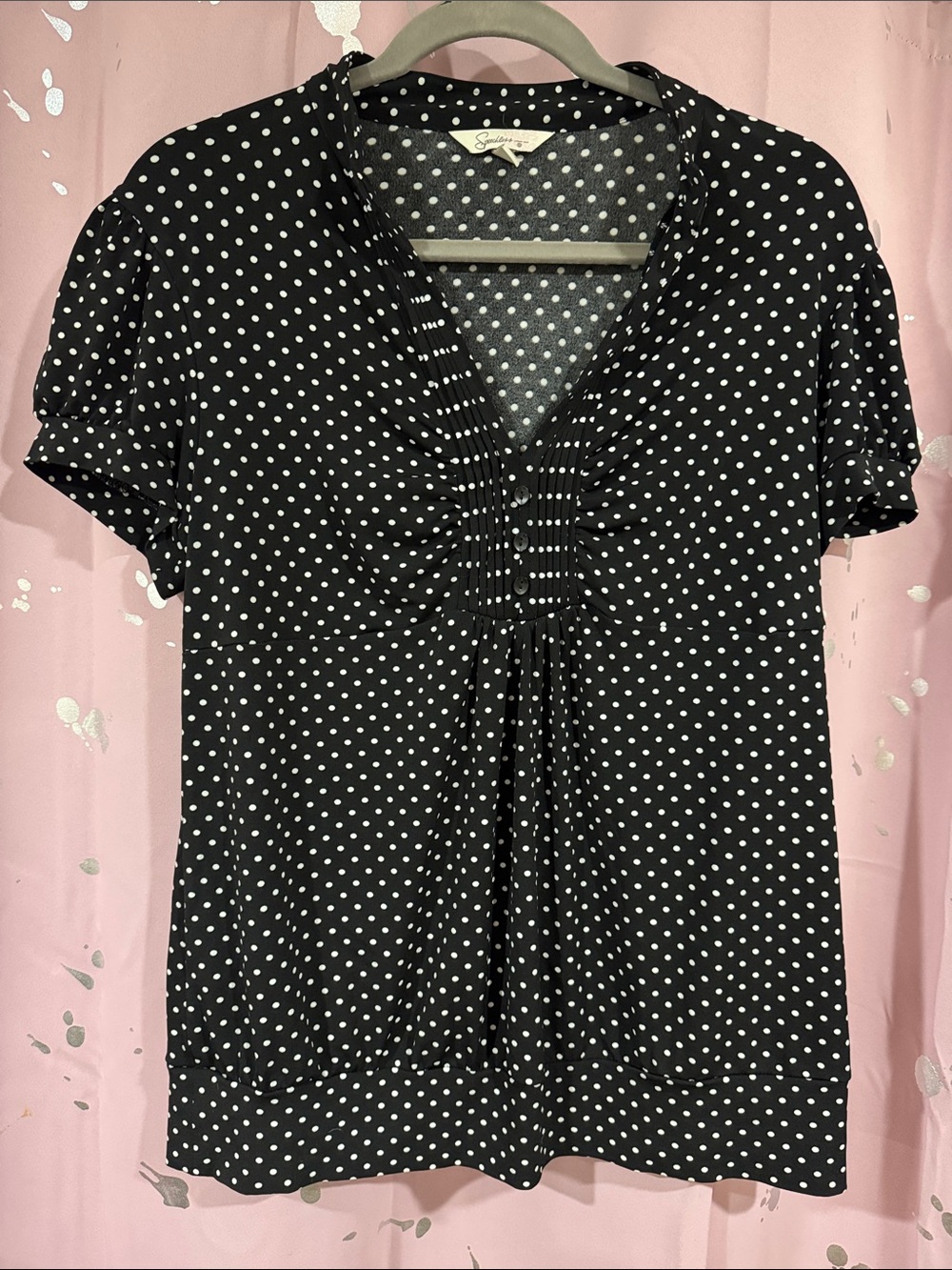 Speechless Black and White Polka Dot Short Sleeve V-Neck Top